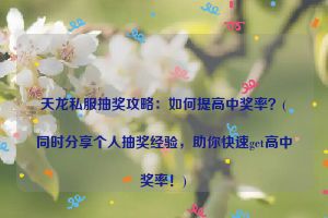 天龙私服抽奖攻略：如何提高中奖率？(同时分享个人抽奖经验，助你快速get高中奖率！)